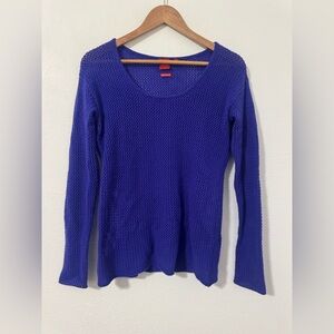 Saks Fifth Avenue Open Knit Cashmere Sweater Purple Scoop Neck Size Medium